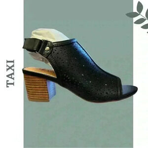Taxi Heidi-02 Open Toe Block Heel Black Sandal Velcro Closire